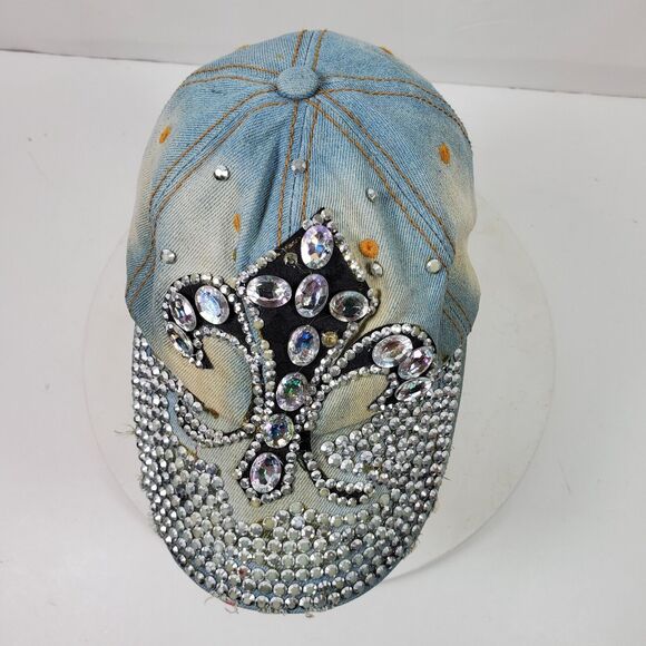Vintage FLEURDELIS Distressed Bling Hat Cap w/ Rhinestones Beads Sequins One Sz - Picture 5 of 6